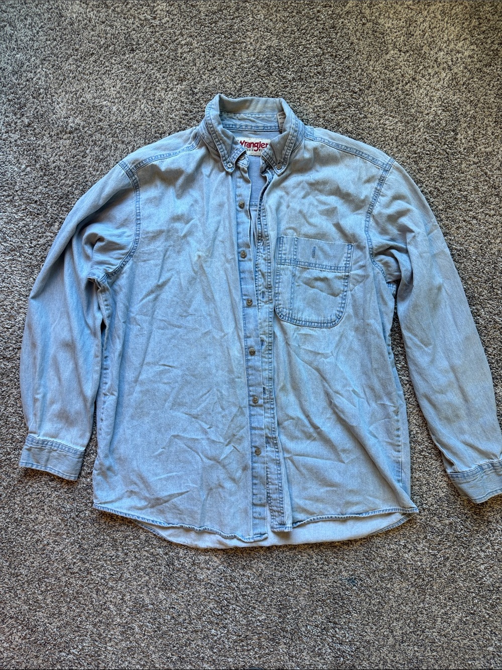 Wrangler Light Blue Denim Button-Down Shirt - Men's